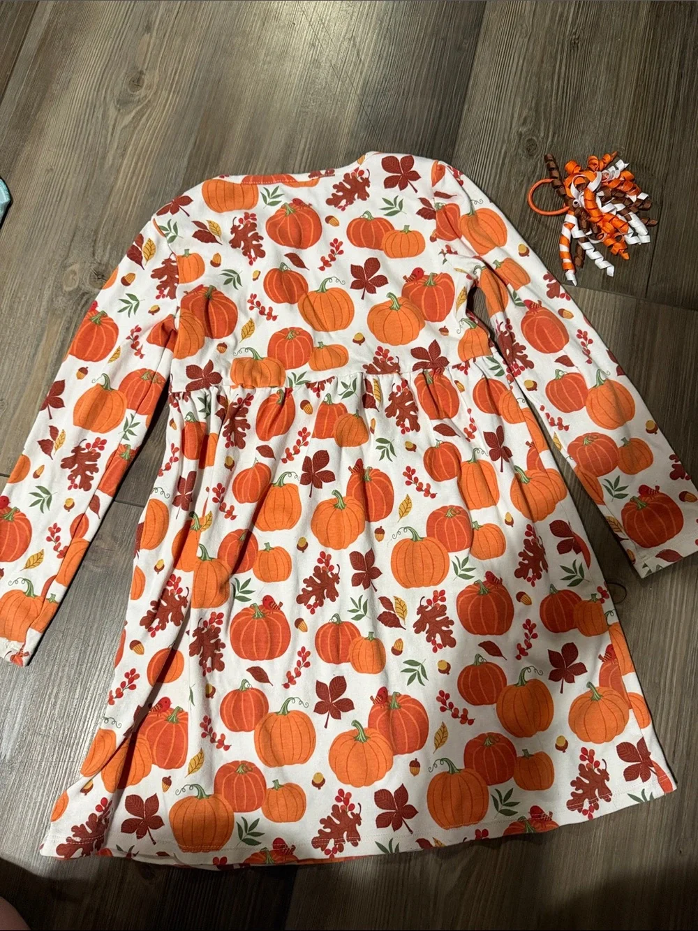 Gymboree Orange & White Pumpkin Print Long Sleeve Dress